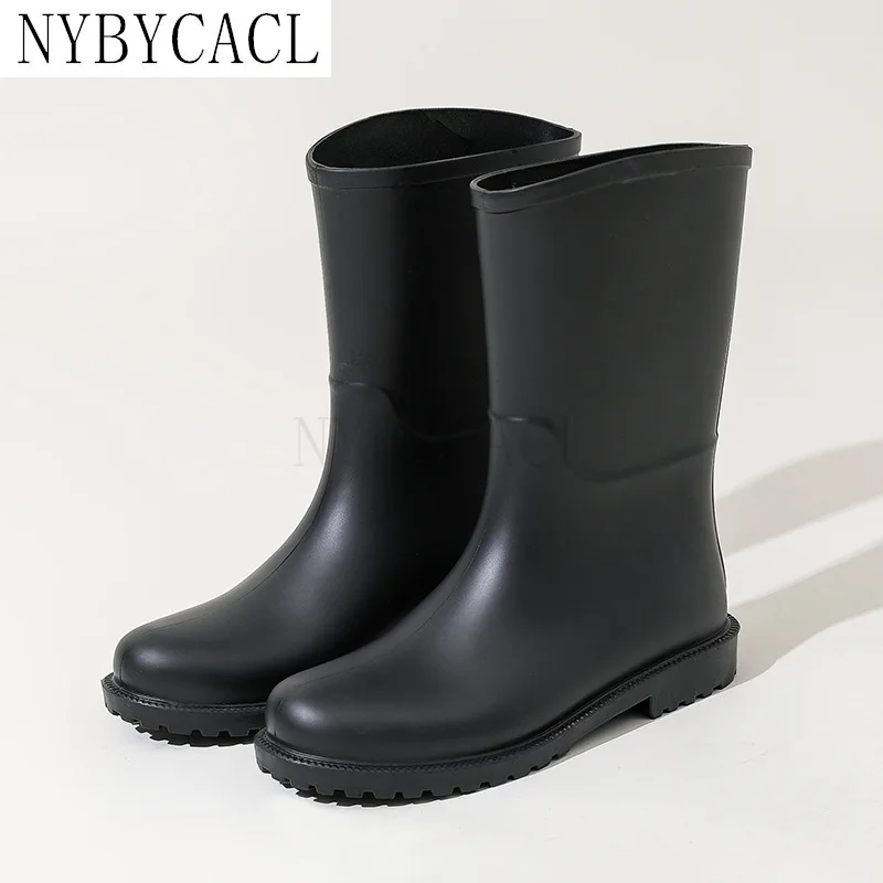 

Women Solid Color Mid-Calf Rain Boots Outdoor Non-slip Waterproof Work Shoes Female Platform PVC Water Boots Galoshes Rubber New