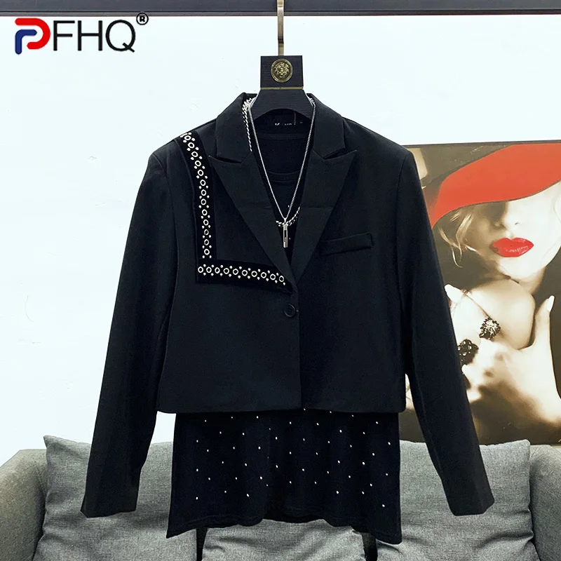 

PFHQ 2023 Trendy Men's High Quality Patchwork Short Suit Korean Elegant Handsome Loose Coat Original Design Jacket Spring Blazer