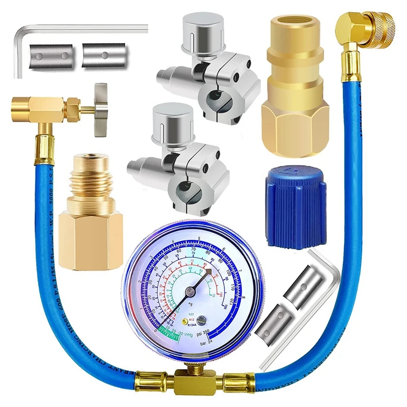 Охлаждающий шланг Freon R134A R12 R22 перезаряжаемый с манометром клапаном для пирсинга