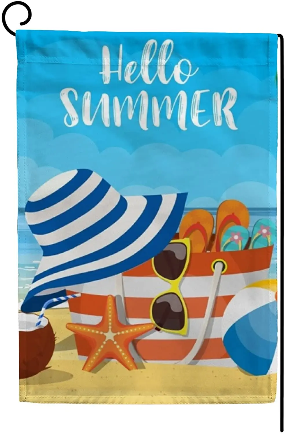 

Vantaso Garden Flag Hello Summer Beach Sea Hello Welcome House Flags Home Yard Banner for Outside Flower Pot Double Side Print B