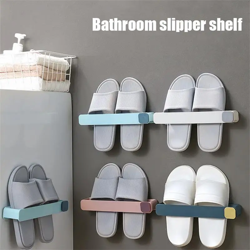 

Bathroom Slipper Shelf No Punching Wall Mounted One Piece Shoe Rack Space Saving Shelf Bathroom Hanging Holder Organizer
