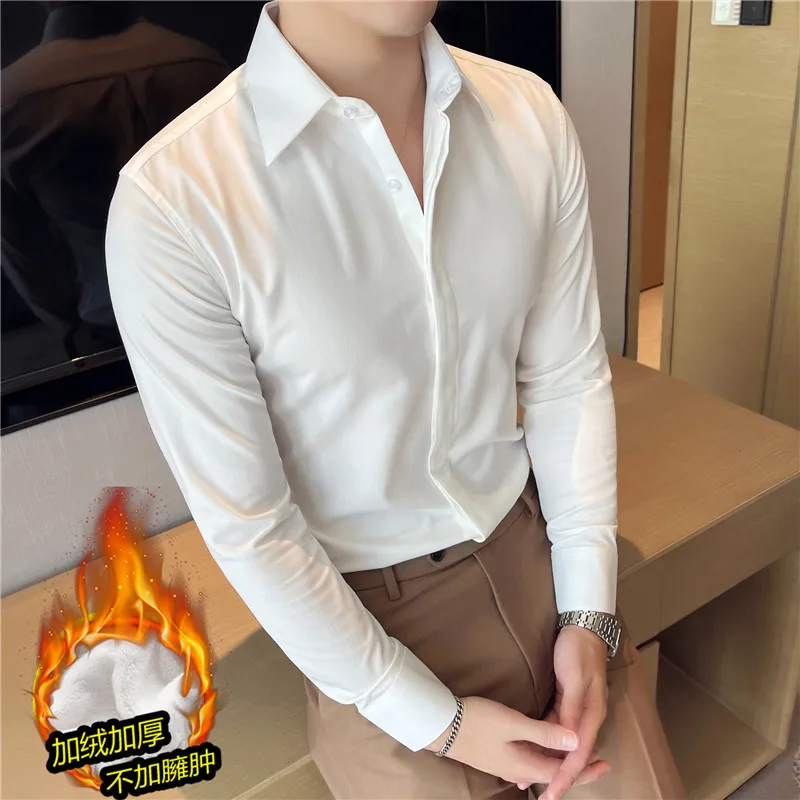 

Winter Thick Warm Shirts Men Long Sleeve Slim Fit Casual Shirt High Quality Male Business Formal Dress Shirts Social Streetwear