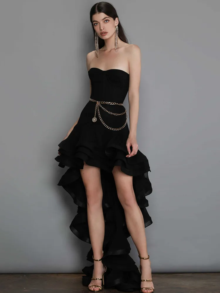 

New Women Summer Sexy Strapless Mesh Maxi Long Black Bodycon Bandage Dress 2022 Elegant Trumpet Evening Party Dress Vestido