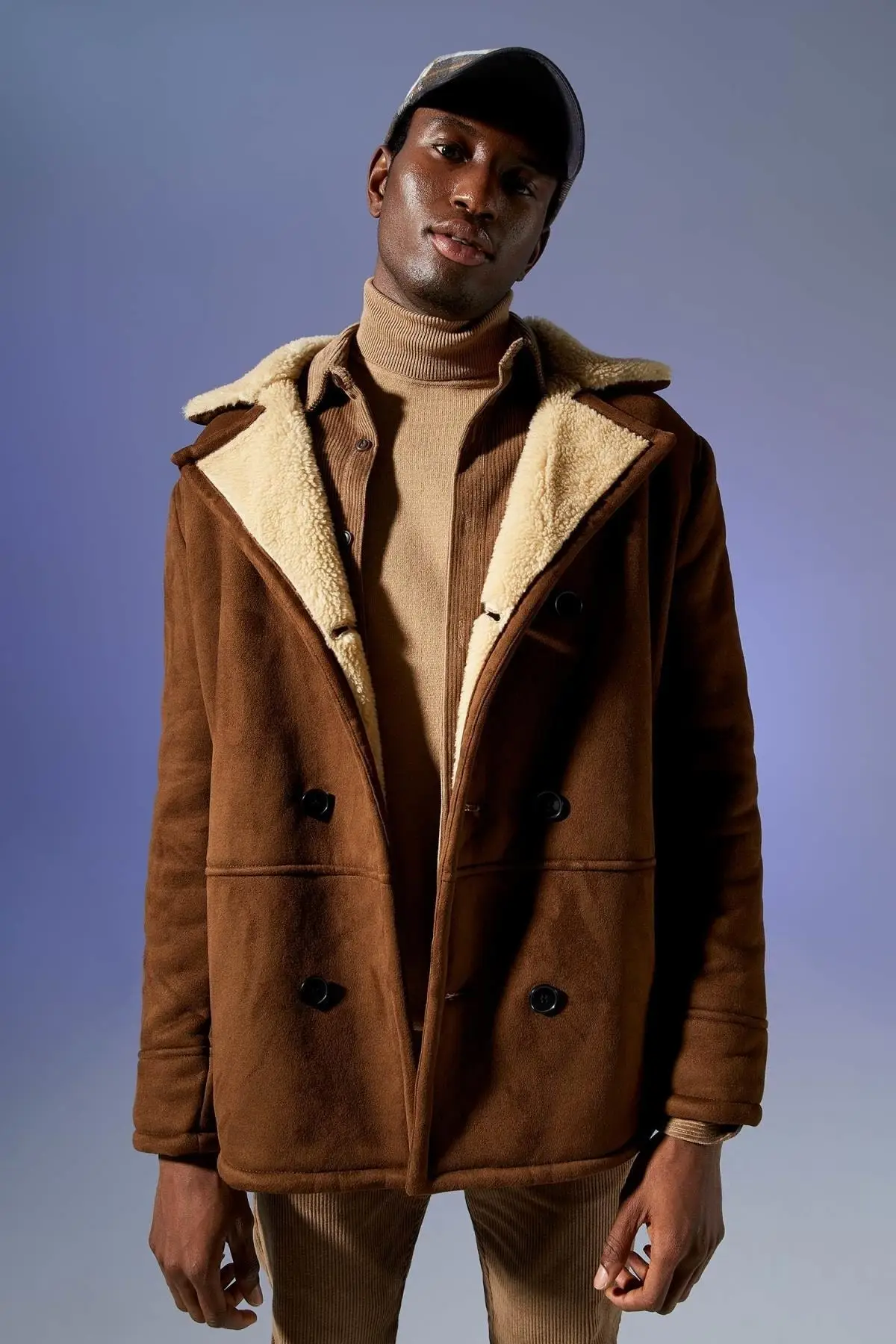 Slim Fit Jacket Collar Suede Coat
