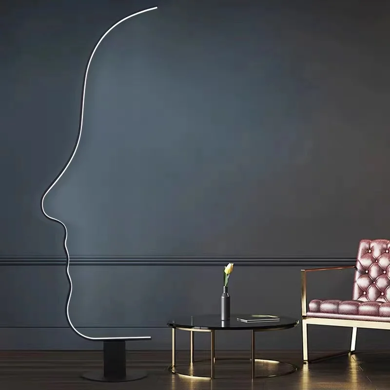 

Modern minimalist creative living room floor lamp designer bedroom corner sofa next to face art decorative ornaments