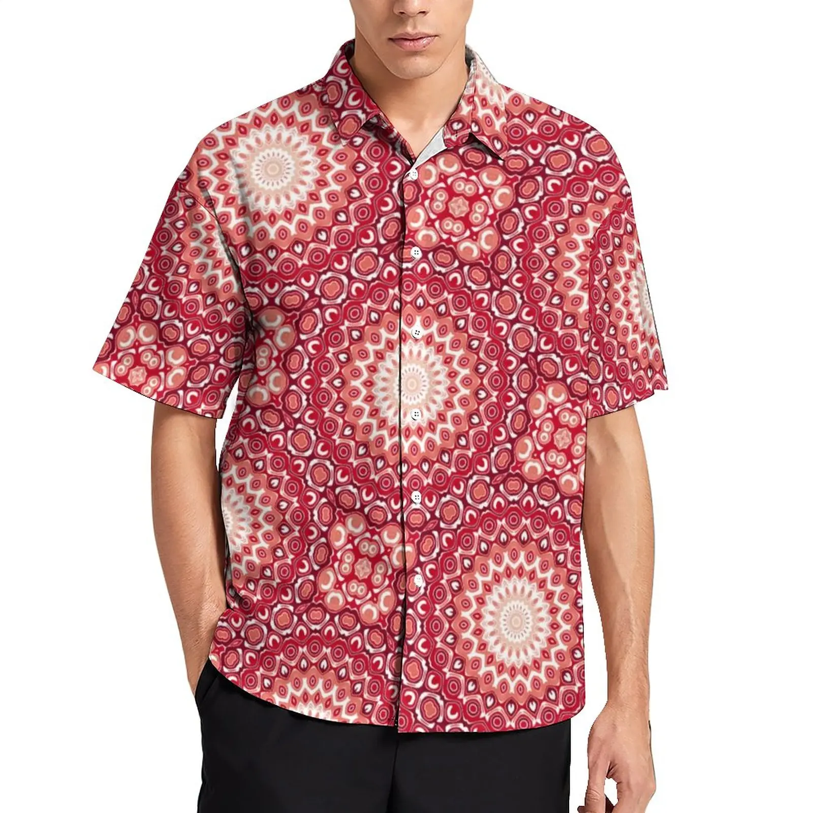 

Bright Mandala Shirt Vacation Vintage Bohemia Casual Shirts Hawaiian Print Blouses Short Sleeve Harajuku Oversized Clothing