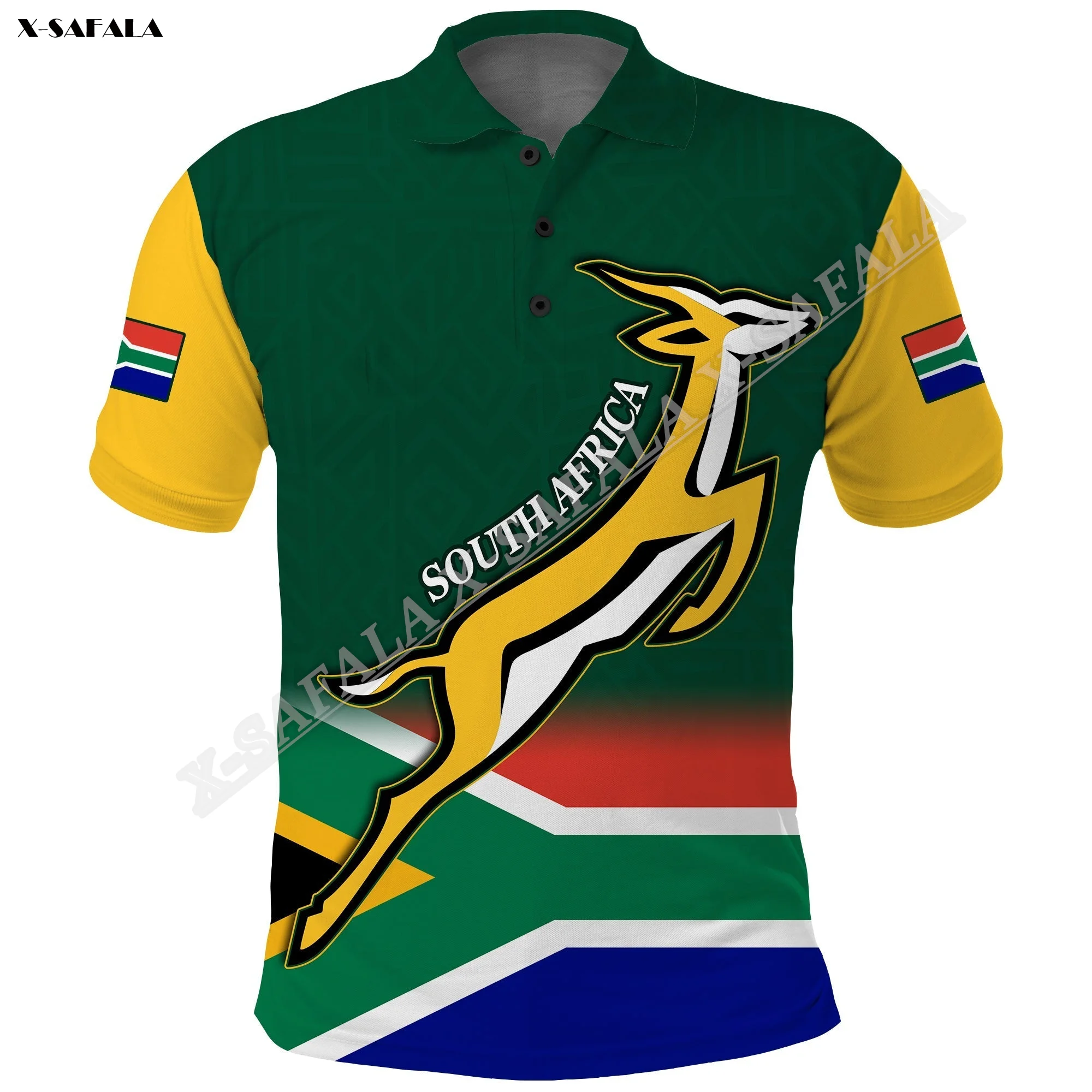 

South Africa Rugby Springboks Champion Bokke 3D Printed For Men Adult Polo Shirt Collar Short Sleeve Top Tee Breathable