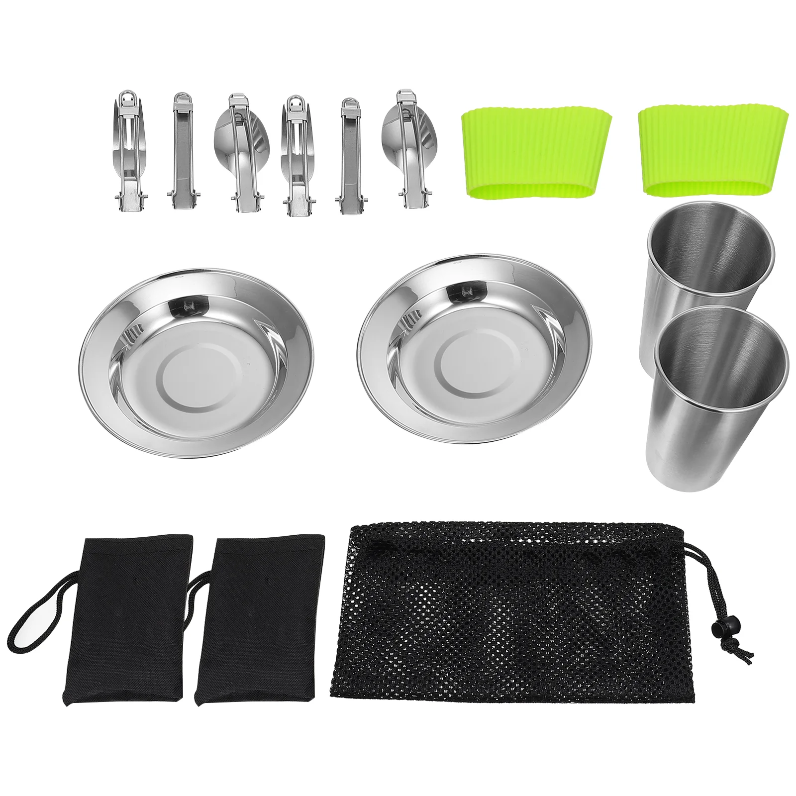 

Set Camping Serving Stainless Steel Kit Flatware Plates Cookware Backpacking Portable Fork Spoons Utensils Spoon Dishes