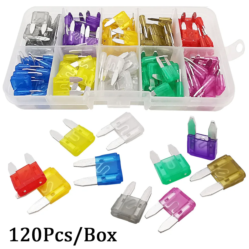 

120Pcs/Box Mini Car Fuses Assortment Kit 2A 3A 5A 7.5A 10A 15A 20A 25A 30A 35A Blade Type Fuse Set Truck Auto Fuse Set with Box