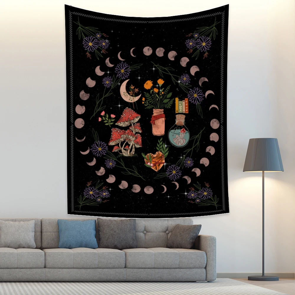 

Tarot Card Tapestry Wall Hanging Moon Phase Mushroom Witchcraft Art Decoration Hippie Bohemian Tapestries Psychedelic Dorm Decor