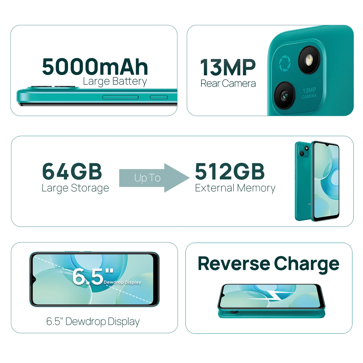 WIKO T10 Smartphone Android 2 GB RAM 64 GB ROM 5000 mAh HD + display 6,5 inch 13 MP camera Mobile Phone