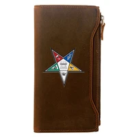 vintage masonic oriental star printing men long wallets zipper large capacity genuine leather male purse clutch bag bi061