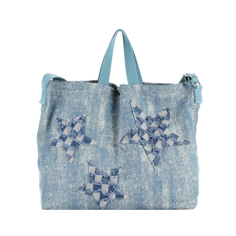 

Женская сумка-хобо из джинсовой ткани, с узором в виде звезд