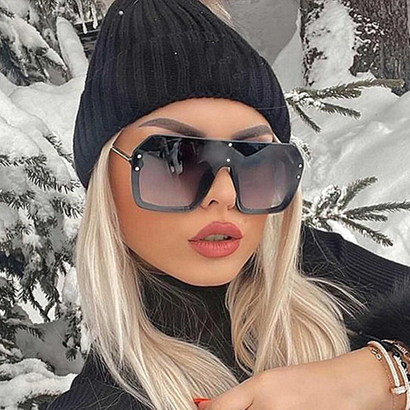 

Women Luxury Sunglasses Oversized Fashion Flat Top Gradient Lens Brand One Piece Men Eyewear UV400 Outdoor Rectangle Sunglasses