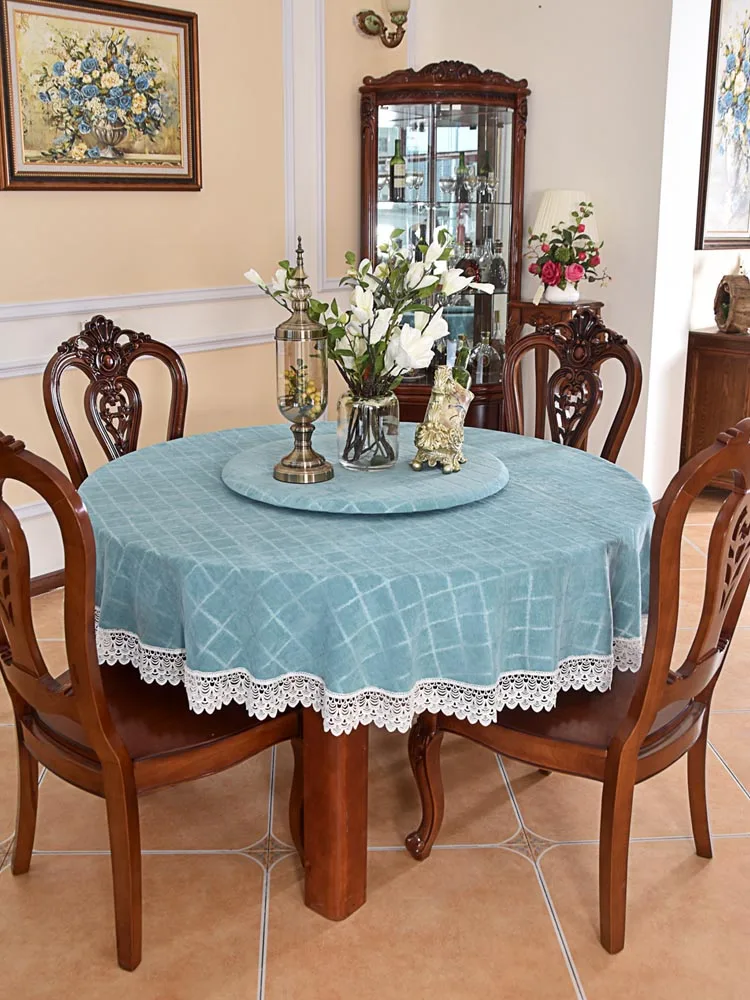 

Simple modern grid turntable cloth, Chenille dining table tablecloth