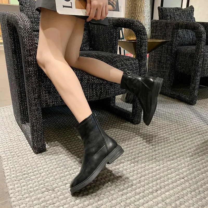 New Ankle Boots for Women Autumn Winter Woman Boots Retro Warm PU Leather Ladies Shoes Fashion Motorcycle Booties Casual Female