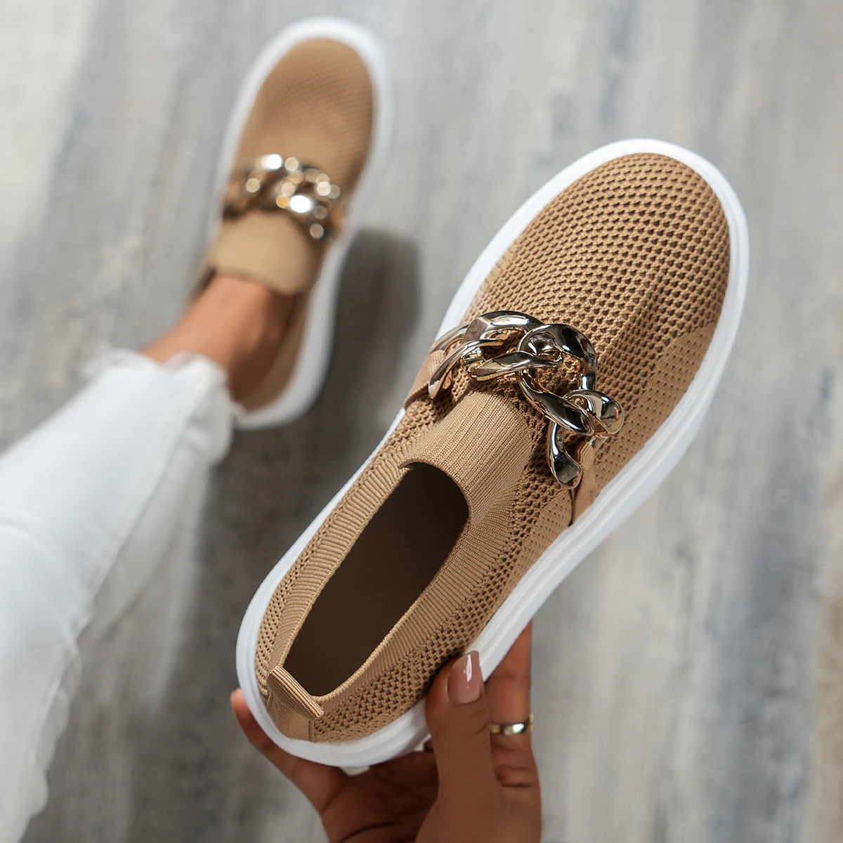 Women Shoes 2023 Casual Shoes Women Metal Chain Loafers Fashion Sneakers Flats Women Platform Plus Size  Zapatillas Mujer