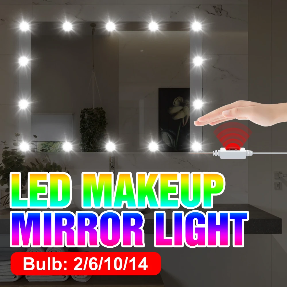 

LED Mirror Light Dressing Table Lamp 5V USB Makeup Mirror Light Hollywood Vanity Bulb Dimmable Bathroom Wall Lamp 8W 12W 16W 20W