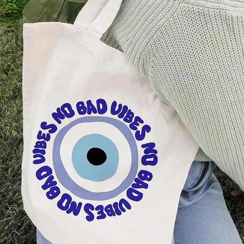 

Shoulder Bag Tote Handbag Turkish Blue Evil Eye Large Capacity Women Casual Shopping Canvas Bag Fashion Storage Student Bookbag