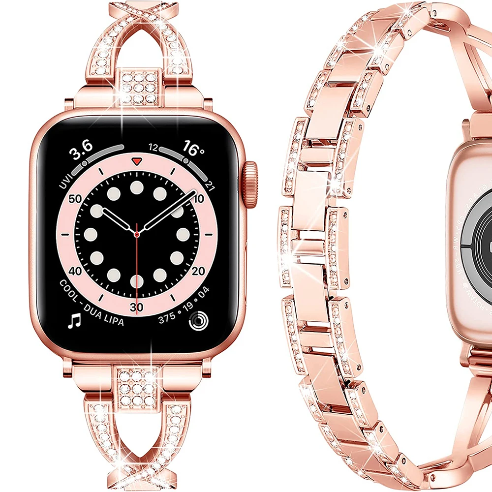 Compatible With Apple Watch Strap 38mm 40mm 41mm, Lightweight For Women, Easy to Adjust Bracelet, Double-sided Shiny Diamond,