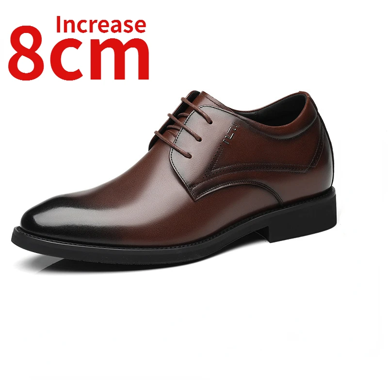 

Elevated Leather Shoes Men's Invisible Increased 8cm Genuine Leather Breathable Men's Dress Leather Shoes Pointed Wedding Shoes