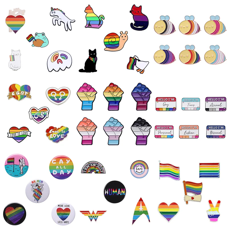 

Wholesale Set Queer Enamel Pins Rainbow Color Flag Animal Fist LGBT Brooch Lapel Badges Gay Jewelry Gift Friends