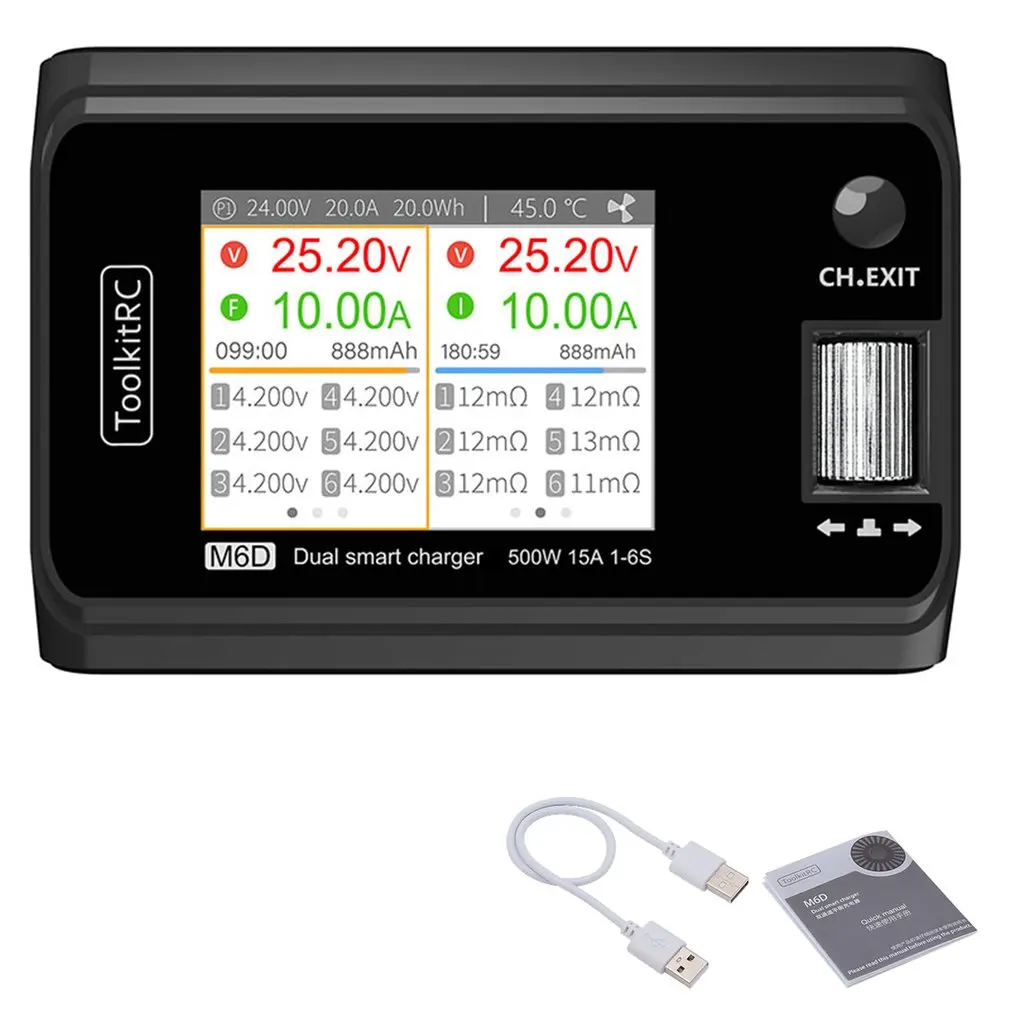 

ToolkitRC M6D 250Wx2 15A Двухканальное мини умное зарядное устройство Dis зарядное устройство для 2-6S Lipo батареи FPV модели запасные части