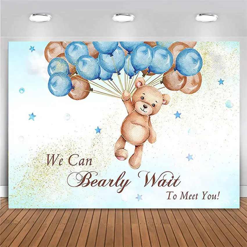 

Bear Boy Baby Shower Oh Baby Backdrop We Can Bearly Wait to Meet You Balloons Photography Background Party Table Banner Photo