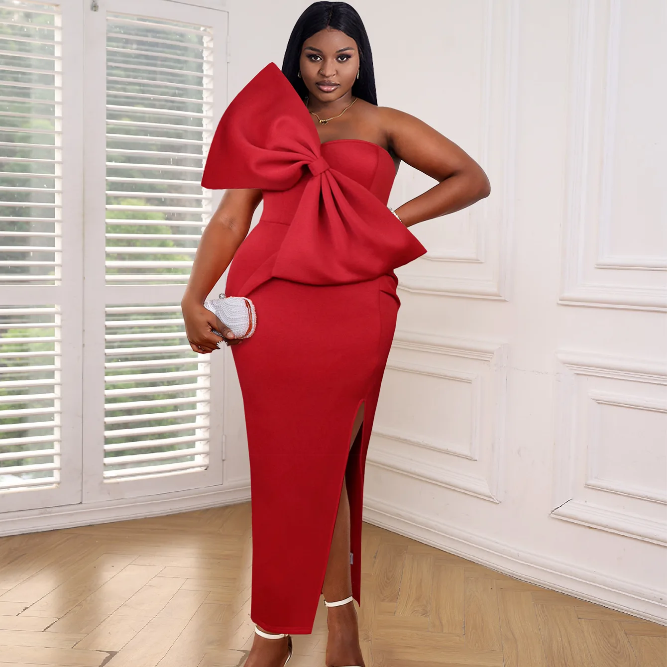 Plus Size Women Evening Dress Bow Sleeveless Elegant Pretty Cloth Female Luxury Long Robe 2023 Summer Trendy Party New In Dress