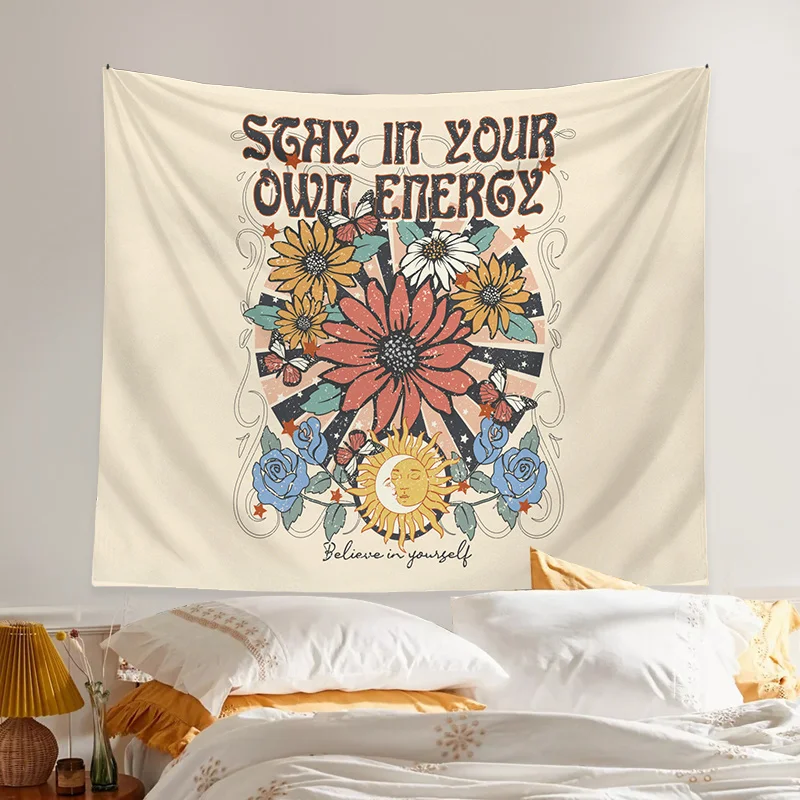 

Sun Moon Butterfly Tapestry Retro 70s Wall Hanging Bohemian Background Cloth Wall Cloth Tapestry Creative Abstract Art Decor