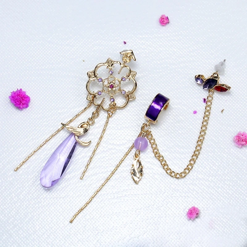 Genshin Impact Scaramouche Earrings Wanderer Kunikuzushi Cosplay Women Chain Pendant Ear Clips Studs Balladeer Jewelry Gift