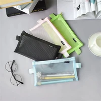 portable school supplies nylon pen box transparent mesh storage bag pencil case stationery