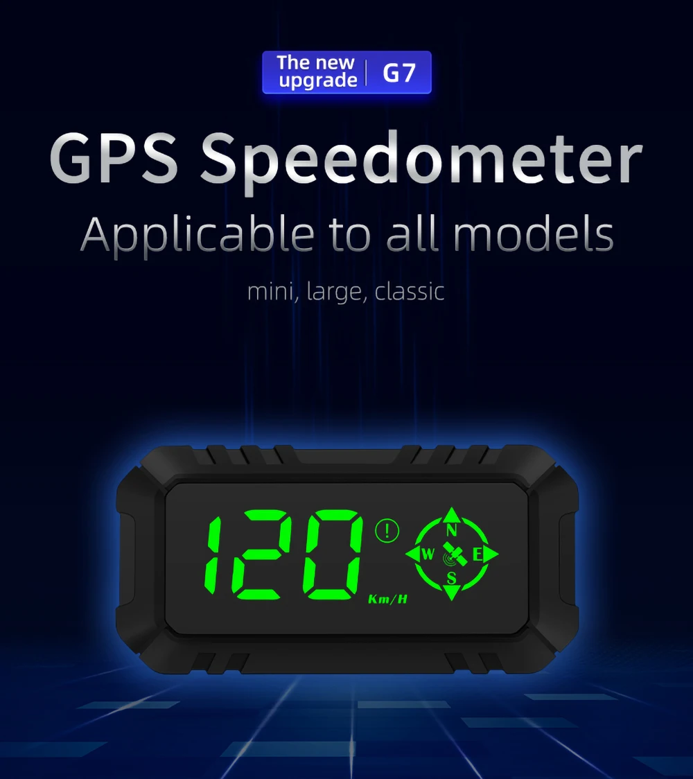 

G7 Universal Car HUD Head up Display Speedometer Fatigue Alert Overspeed Warning Digital Display GPS Odometer for Vehicle Auto