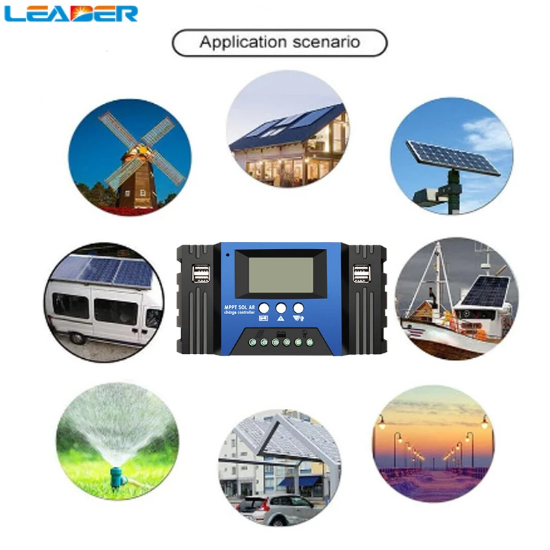 

LRADER 12V/24V 100A/60A/50A/40A/30A Auto Solar Charge Controller MPPT Controllers LCD Dual USB Output Solar Panel PV Regulator