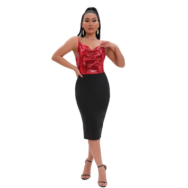 

Sling Dress Women 2022 New Fashion Midi Sequined Bling Dress Sleeveless Backless Sexy Party Clubwear Vestidos