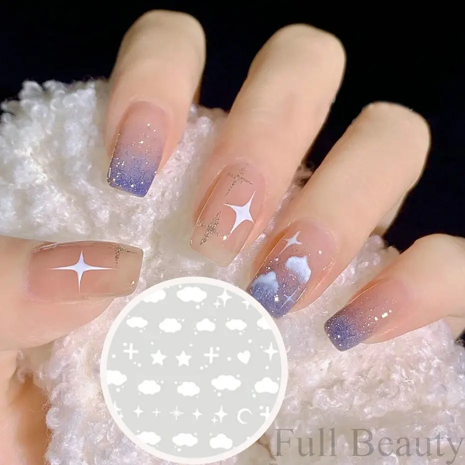 1 шт. стикеры 3D на ногти Nail Art белые облака наклейки Звезды Луна самоклеющиеся