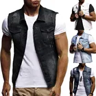 Новинка, винтажные мужские джинсы, модный дизайнерский рваный ковбойский джинсовый жилет с потертостями в стиле панк-рок