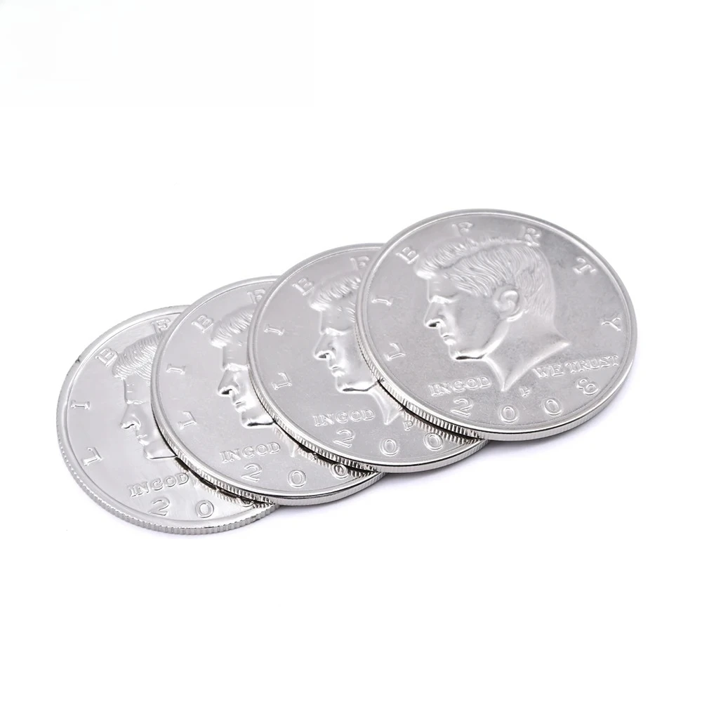 Фото Набор из 3+1 монет Jumbo Half Dollar Shells (диаметр 5,8 см) – один монетный диск для четырех фокусов, реквизит для фокусов крупным планом, аксессуары для комедийных представлений №2