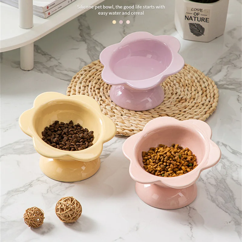 

Pet Feeder Dog Cute Eating Feeding Elevated Supplies Bowl Cat Water Sunflower Raised And For Dish Food Puppy Cats Ceramic Shape