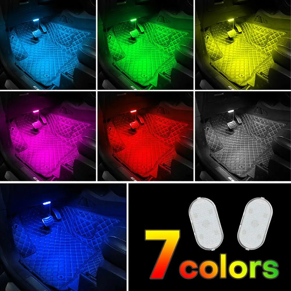 

2pcs 7-color Car Interior Led Atmosphere Light Touch-sensor Usb Charging Lighting Reading Lamp Decoration