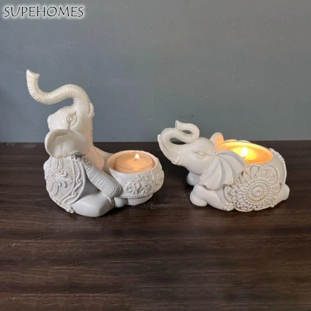 

Resin Elephant Candle Holder Easy Use Fade Resistant Carved Elephant Statues Lucky Elephant Animal Candle Tray Wedding