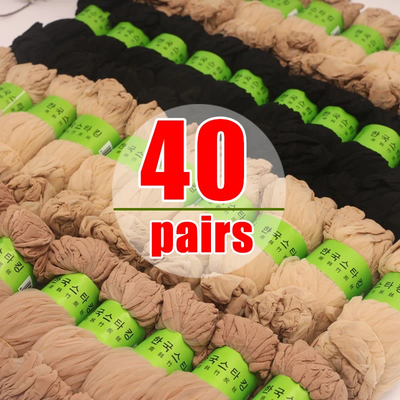 80pcs=40Pairs Women Socks Summer Transparent Crystal Silk Sock Sexy Black Skin Color Elastic Ankle Short Socks for Girls Sock