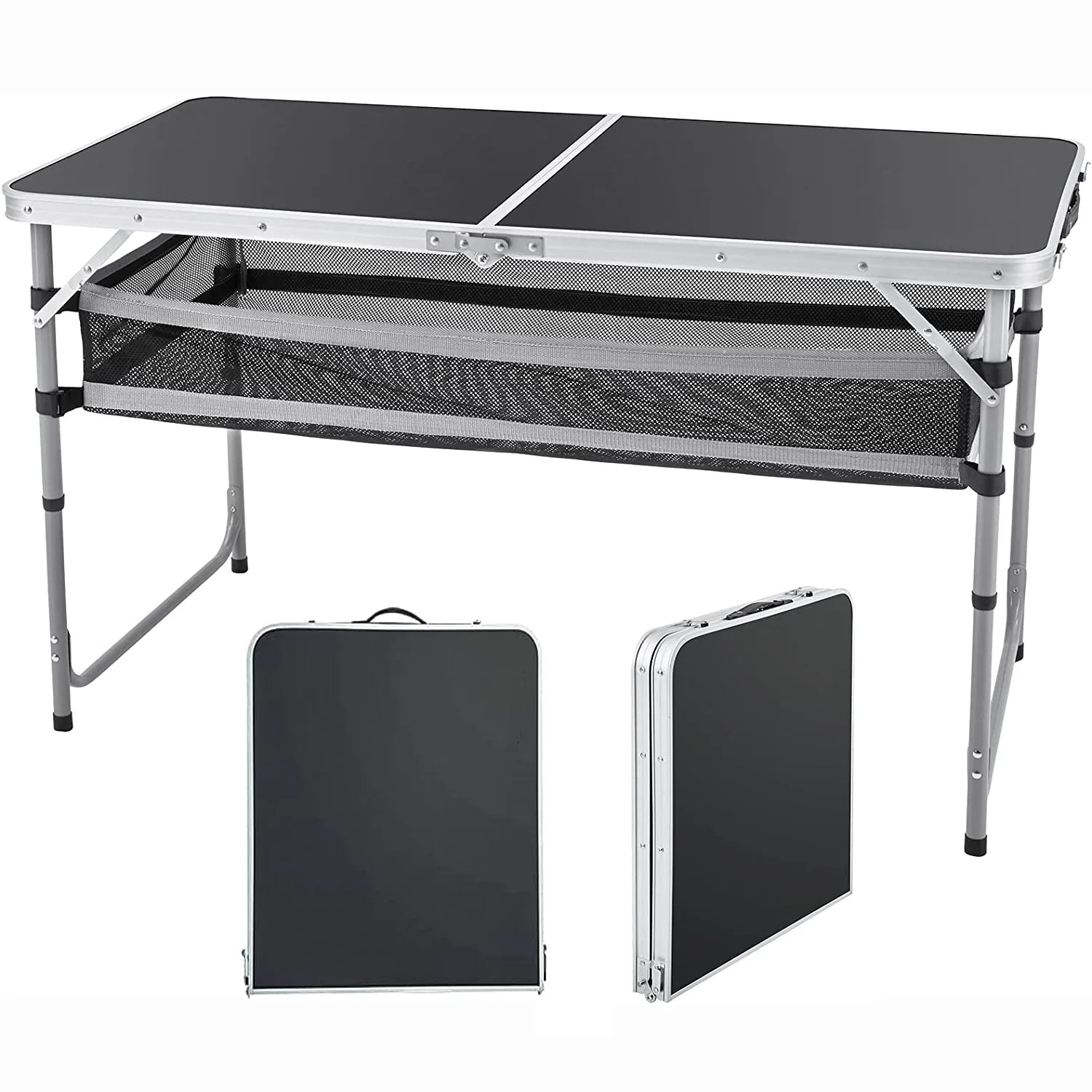 

Folding Camping Table Lightweight Desk Table with Portable Handle Aluminum Camp Table 4 FT Adjustable Height Black