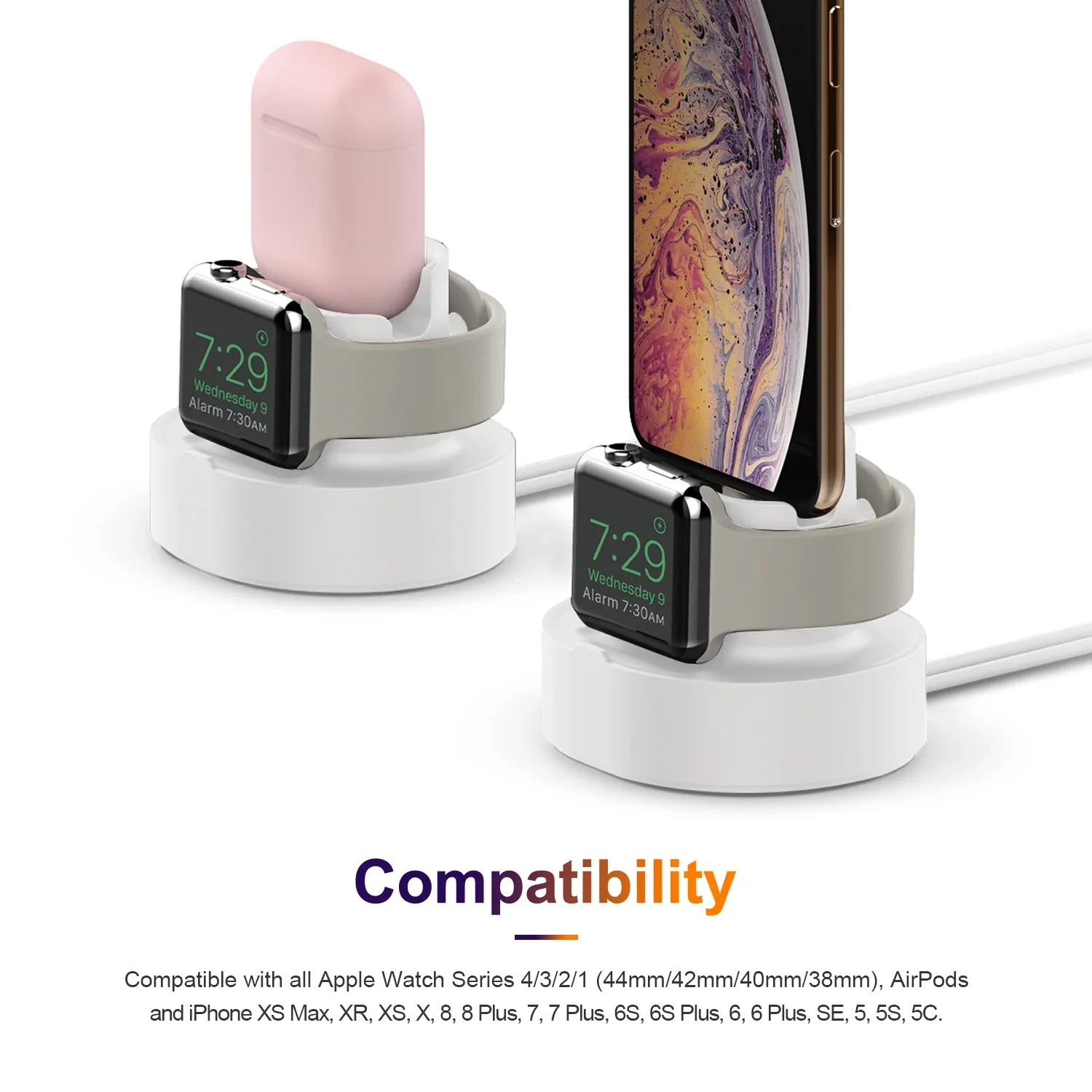 Силиконовая Подставка Для Зарядки 2-в-1 Apple Watch И Iphone Совместимая С Airpods Ночная