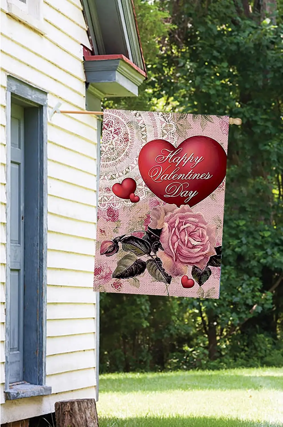 

Heart Rose Decorative Double-Sided Happy Valentine Day Garden Flag Banner for Outside House Yard Home Decorative
