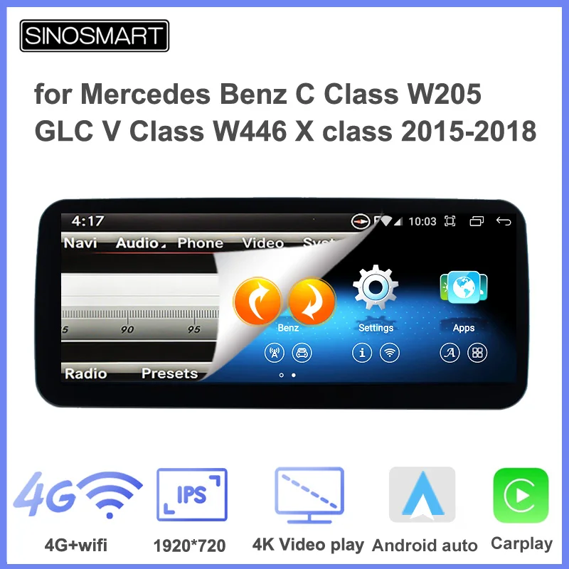 

Sinosmart Car GPS Multimedia Navigation for Mercedes Benz C Class W205 GLC V Class W446 X 2015-2018 All OEM Features Retained