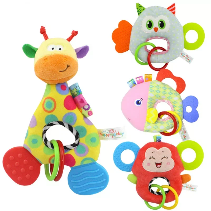 

Infant Cartoon Animal Giraffe Fish Handle Rattles Soft Plush Safety Teether Toys Teeth Care Doll For Kid 20%OFF