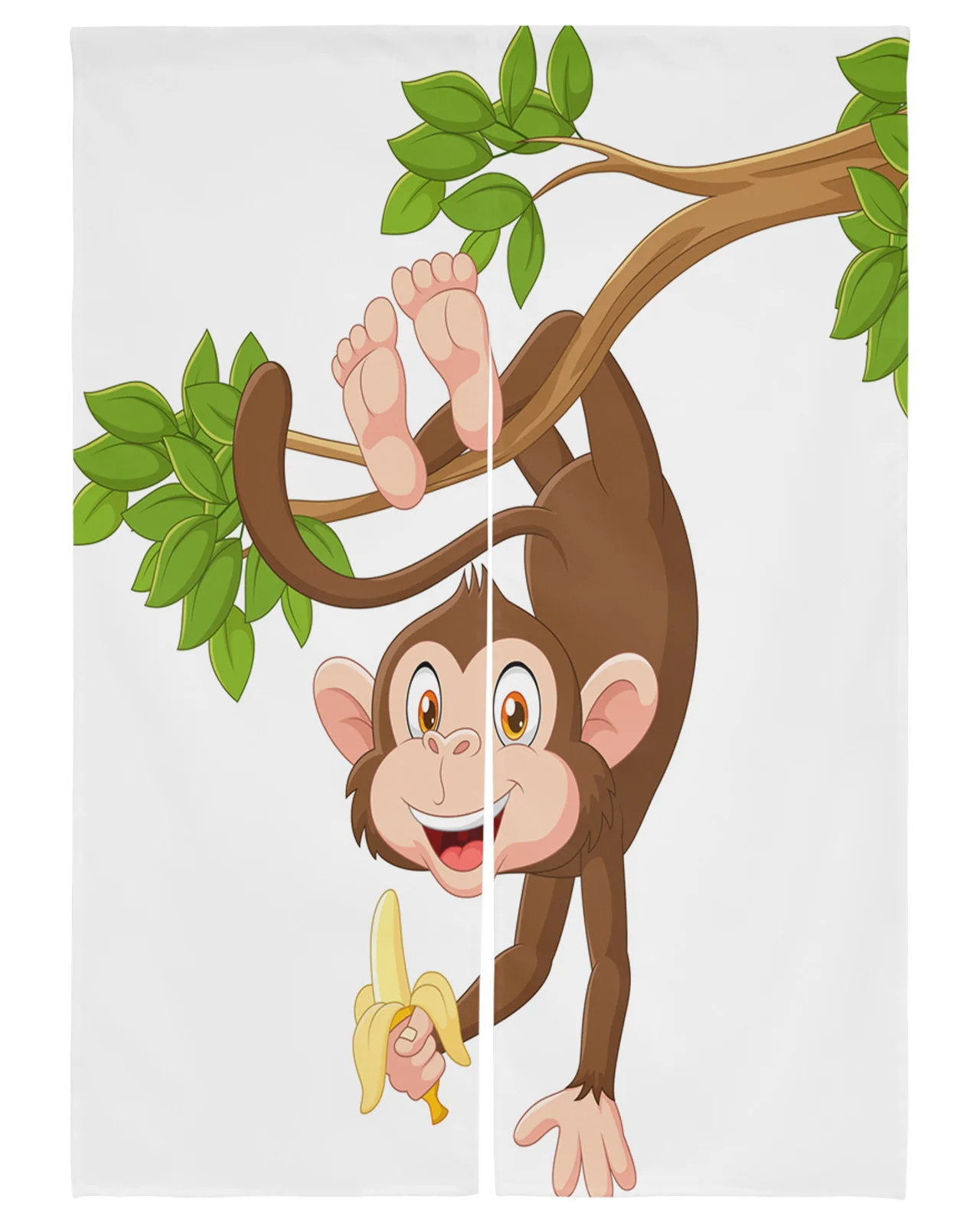 

Monkey Banana Tree Branches And Leaves Door Curtain Japanese Partition Kitchen Decorative Drapes Entrance Hanging Half-curtain