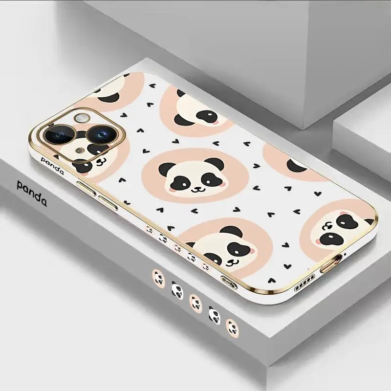 

Love Panda Luxury Plating Phone Case For iPhone 14 13 12 11 Plus Pro Max Mini X XR XS SE2020 8 7 6 6S Plus Cover