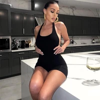 the 2022 new summer womens fashion hot sale sexy solid color backless neckless backless short sporty slim jumpsuit